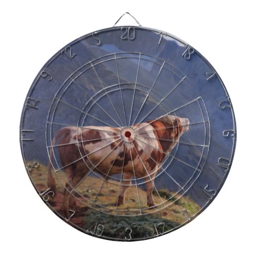 Bull in den Alpen (von Eugène Burnand) Dartscheibe (vorne)