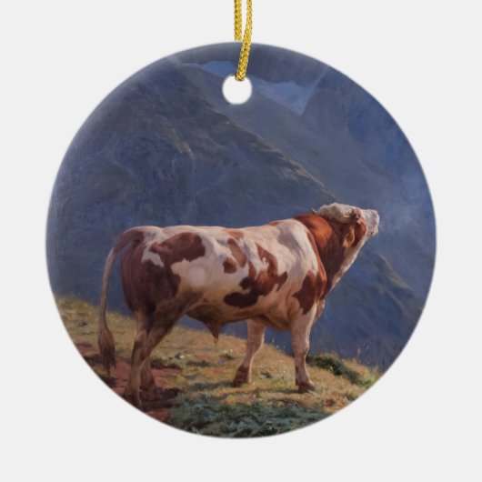 Bull in den Alpen (von Eugène Burnand) Keramik Ornament (Vorne)