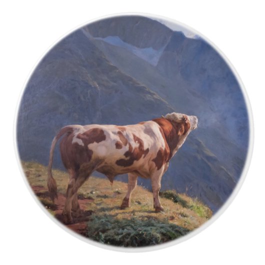 Bull in den Alpen (von Eugène Burnand) Keramikknauf (Vorderseite)