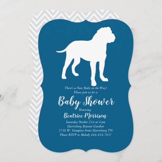 Bull Mastiff Dog Baby Shower Blue Boy Einladung (Vorne/Hinten)