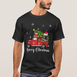 Bull Mastiff Dog Riding Red Truck Weihnachten T-Shirt