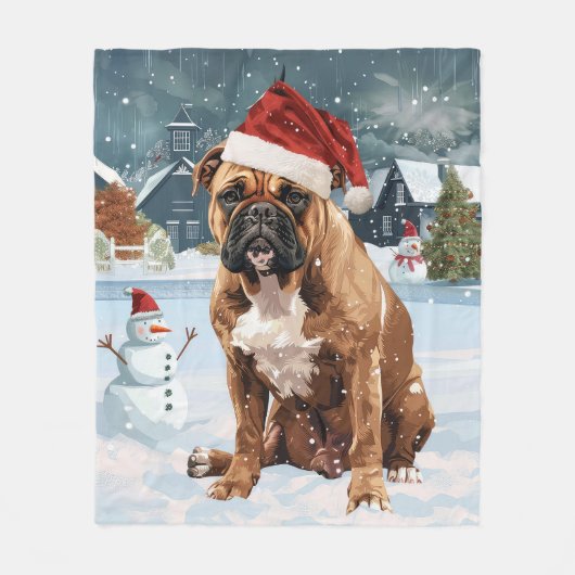 Bull Mastiff Dog Winter Wunderland Weihnachtsfreud Fleecedecke (Vorderseite)