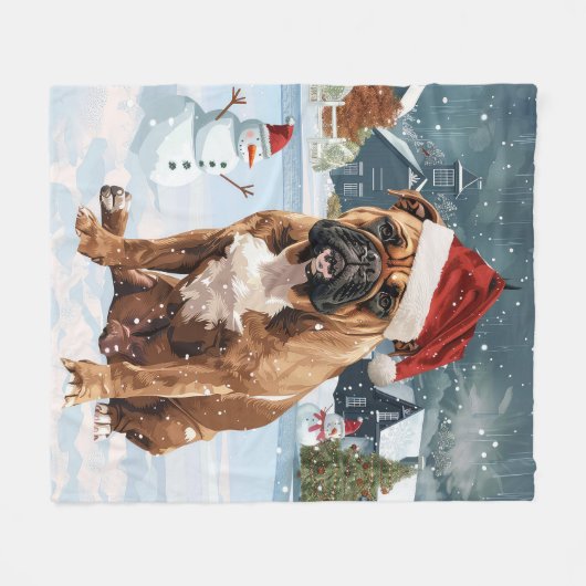 Bull Mastiff Dog Winter Wunderland Weihnachtsfreud Fleecedecke (Vorderseite (Horizontal))