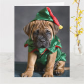 Bull Mastiff Elf Puppy Christmas Card Karte (Gelbe Blume)