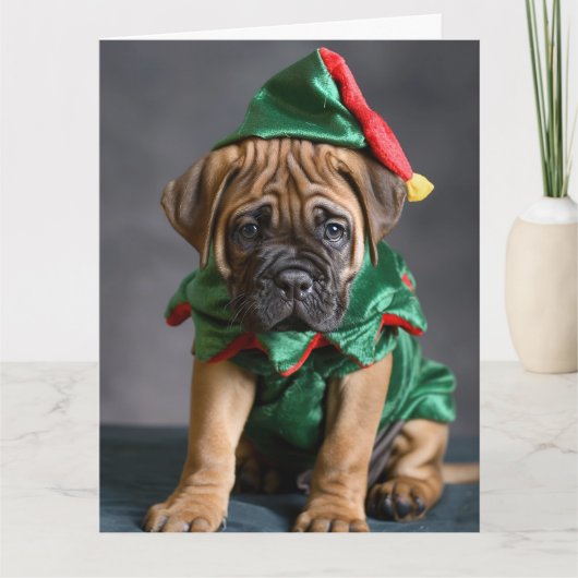 Bull Mastiff Elf Puppy Christmas Card Karte (Vorderseite)