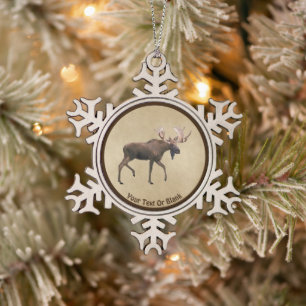 Bull Moose auf altem Papier Schneeflocken Zinn-Ornament