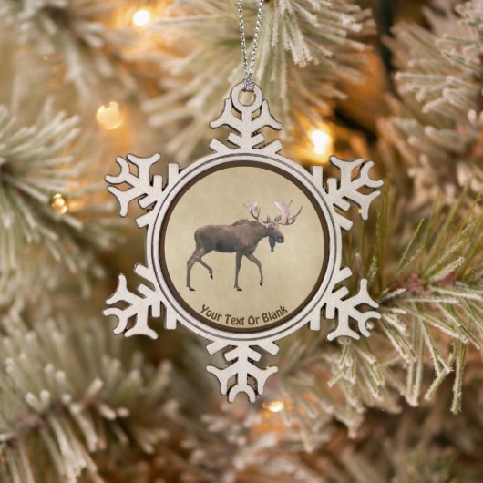 Bull Moose auf altem Papier Schneeflocken Zinn-Ornament (Baum)