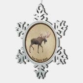 Bull Moose auf altem Papier Schneeflocken Zinn-Ornament (Rechts)