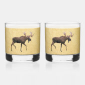 Bull Moose auf altem Papier Whiskyglas (Vorderseite)
