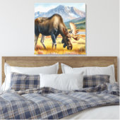 Bull Moose Grazing Alaska Wasserfarbe Leinwanddruck (Insitu (Schlafzimmer))