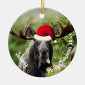 Bull Moose in Santa Hat Ceramic Ornament (Vorne)