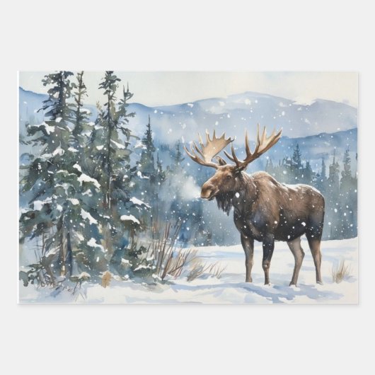 Bull Moose in Winter Snow Nature Geschenkpapier Set (Vorderseite 2)