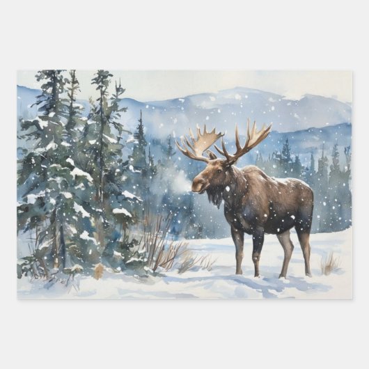 Bull Moose in Winter Snow Nature Geschenkpapier Set (Vorderseite)