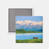 Bull moose in Wonder Lake Magnet (Vorderseite/Rückseite)