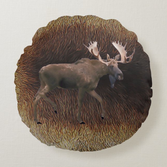 Bull Moose on Kariou Fur Rundes Kissen (Vorderseite)