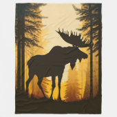 Bull Moose Silhouette Foggy Misty Forest Dawn Fleecedecke (Vorderseite)