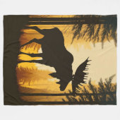 Bull Moose Silhouette Foggy Misty Forest Dawn Fleecedecke (Vorderseite (Horizontal))