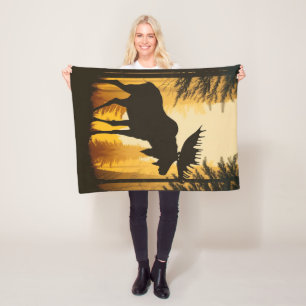 Bull Moose Silhouette Foggy Misty Forest Dawn Fleecedecke
