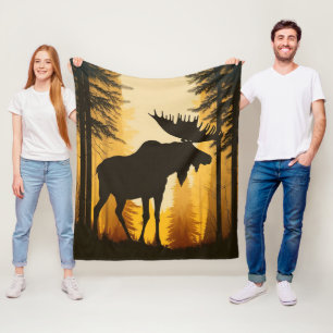 Bull Moose Silhouette Nebeliger Wald bei Morgendäm Fleecedecke