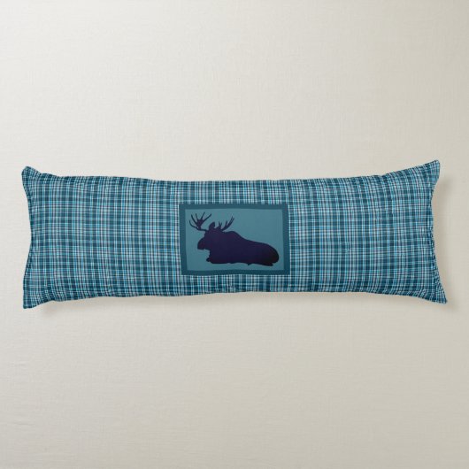 Bull Moose Stehend Lay Blue Tartan Kariert Seitenschläferkissen (Rückseite)