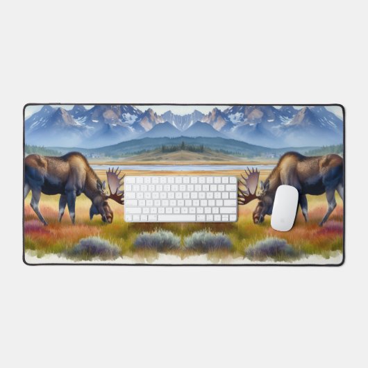 Bull Moose Wasserfarbe Illustration Denali Alaska Schreibtischunterlage (Tastatur & Maus)