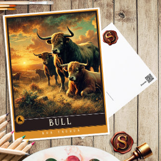 Bull | Niedliche Vintage Tierpostkarte Postkarte