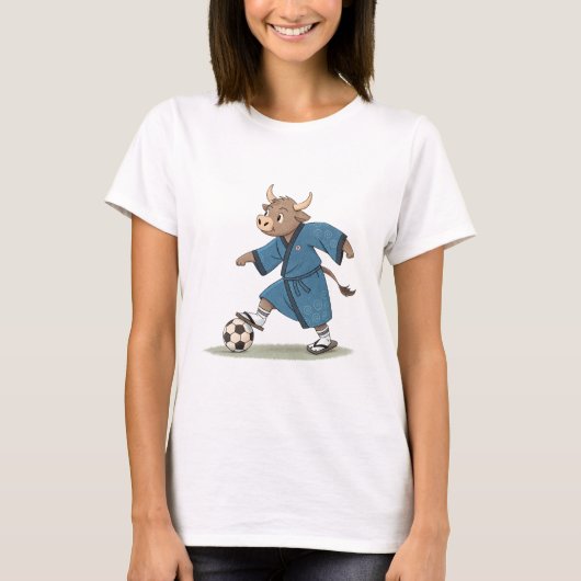 Bull playing soccer in karate kimono T-Shirt (Vorderseite)