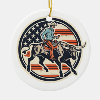 Bull Rider Cowboy Keramik Ornament