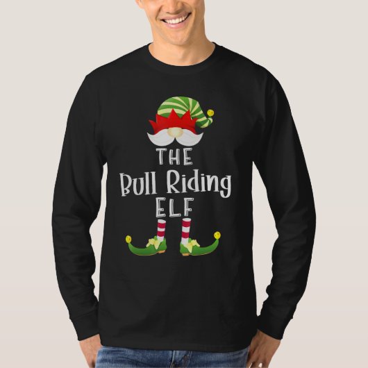 Bull Riding Elf Gruppe Weihnachts Pajama Party T-Shirt (Vorderseite)