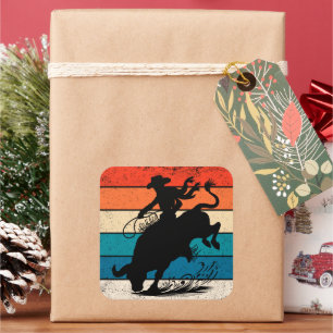 Bull Riding Rodeo Bull Riders Western Ranch Retro Quadratischer Aufkleber