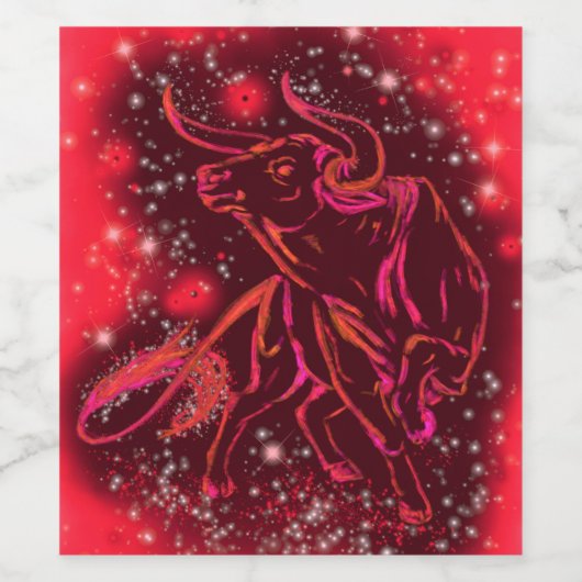 Bull Running Wine Label Red Starry Night Weinetikett (Einzelnes Label)