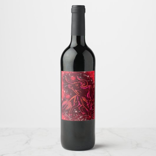 Bull Running Wine Label Red Starry Night Weinetikett (Vorderseite)