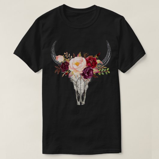 Bull Skull Blume niedlich T-Shirt (Design vorne)