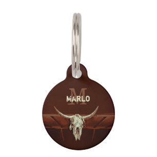 Bull Skull Brown Country Rusticus Monogram Haustiermarke