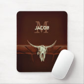 Bull Skull Brown Monogram Rustic Western Country Mousepad (Mit Mouse)