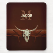 Bull Skull Brown Monogram Rustic Western Country Mousepad (Vorne)