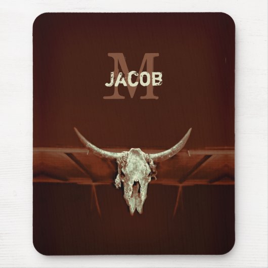 Bull Skull Brown Monogram Rustic Western Country Mousepad (Vorne)