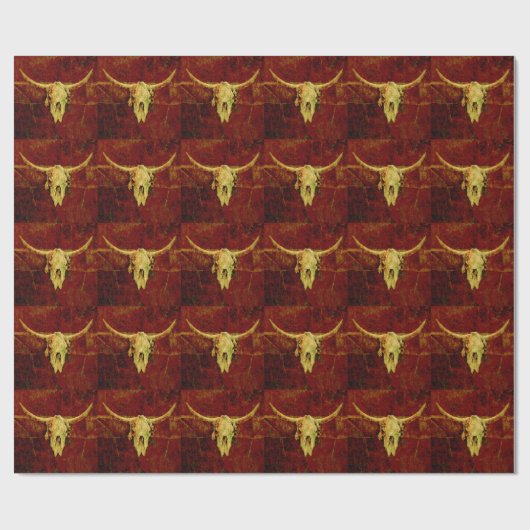Bull Skull Brown Western Rustikales Muster Geschenkpapier (Flach)