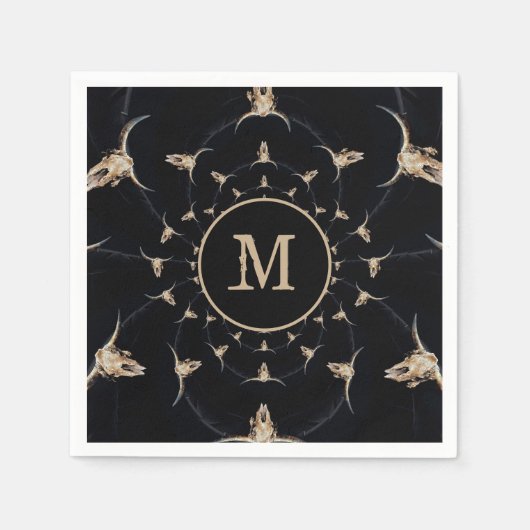 Bull Skull Cowboy Monogram Brown Vintag Country Serviette (Vorderseite)