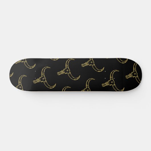 Bull Skull Gold Skate Skateboard (Horizontal)