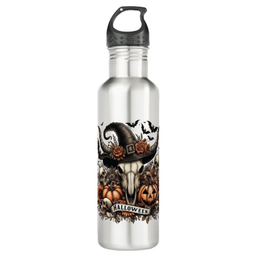 Bull Skull Halloween Kuh Edelstahlflasche (Vorderseite)