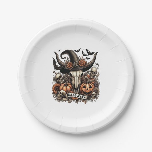 Bull Skull Halloween Kuh Pappteller (Vorderseite)