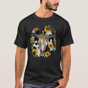 Bull Skull Leopard Cowhide Sonnenblume Western T-Shirt