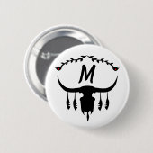 Bull Skull mit Black Feathers Silhouette Button (Vorne & Hinten)