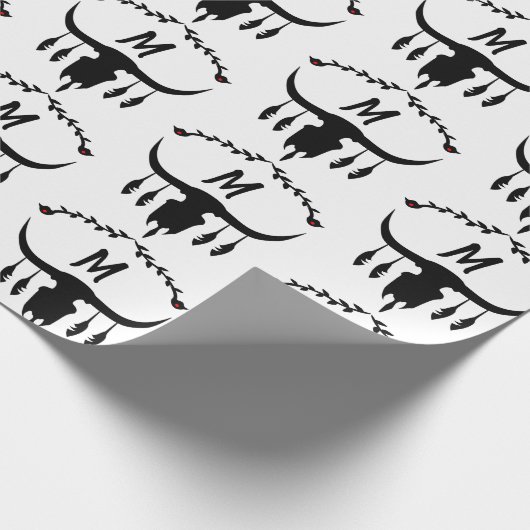 Bull Skull mit Black Feathers Silhouette Geschenkpapier (Ecke)