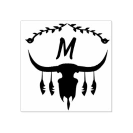 Bull Skull mit Black Feathers Silhouette Gummistempel