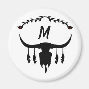 Bull Skull mit Black Feathers Silhouette Magnet