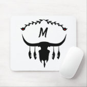 Bull Skull mit Black Feathers Silhouette Mousepad (Mit Mouse)
