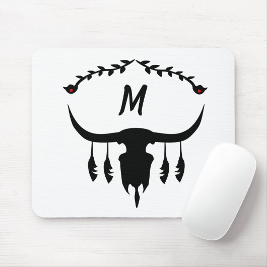 Bull Skull mit Black Feathers Silhouette Mousepad (Mit Mouse)