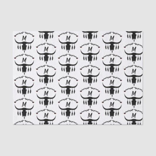 Bull Skull mit Black Feathers Silhouette Seidenpapier (Vorderseite)